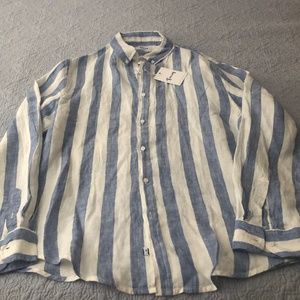 Vacay Blue White Stripe Linen Men's Shirt Size Medium
